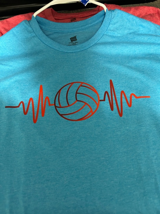 Hanes Tops - Hanes Blue Tee with Red Volleyball Heartbeat Graphic